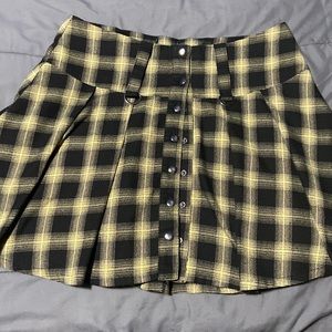 Yellow Plaid Pleated Button Skirt